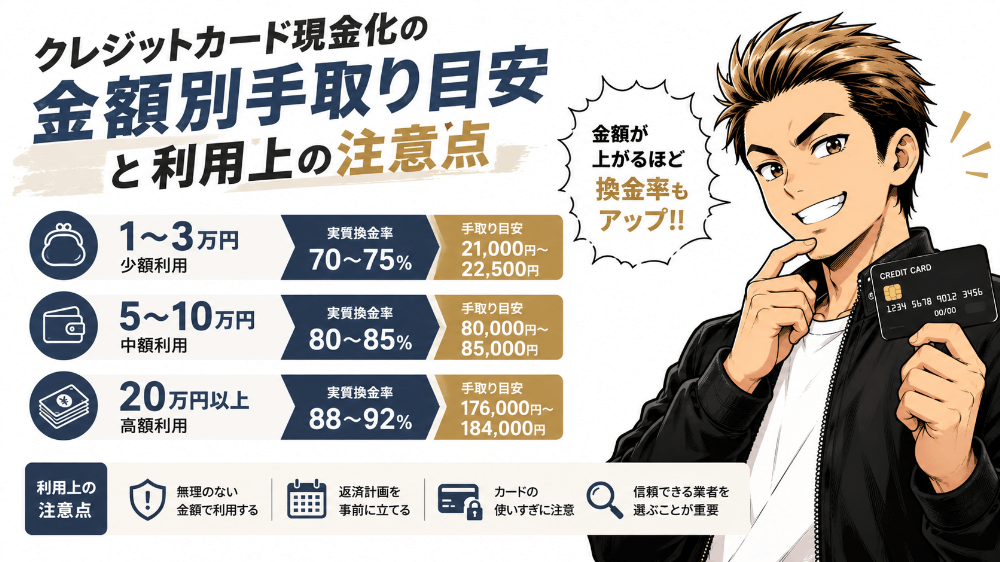 クレジットカード現金化の金額別手取り目安と利用上の注意点